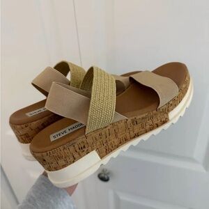 Steve Madden Tan and Cork Platform Wedge Sandals